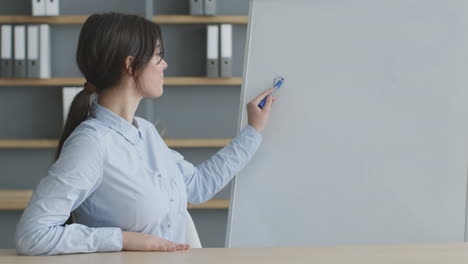 business woman presenting on whiteboard