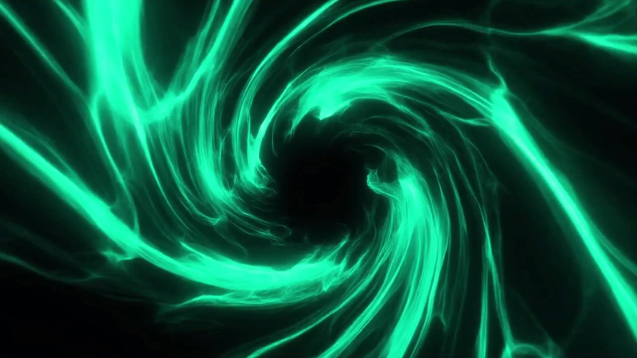Abstract Green Energy Swirl on Black Background