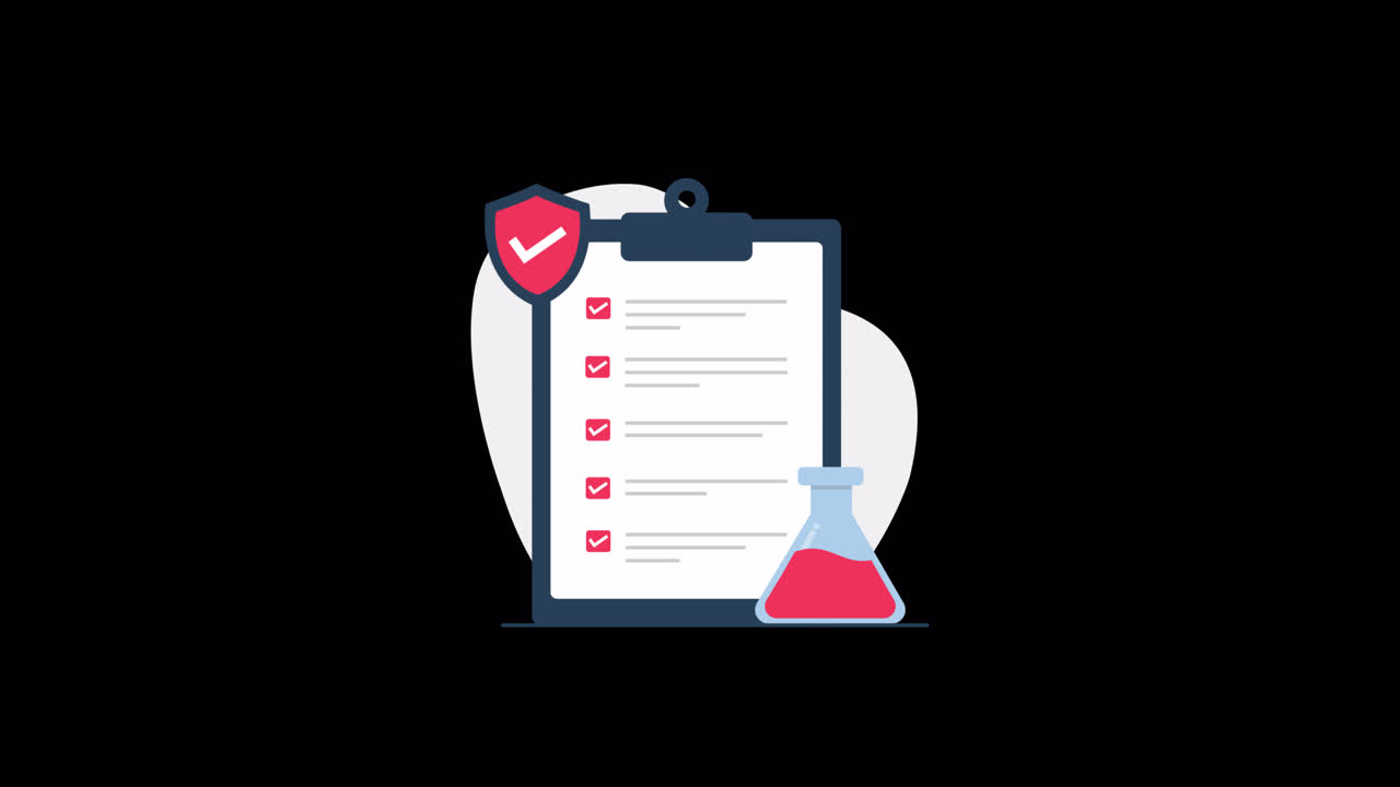 Animated Checklist with Shield and Flask Illustration