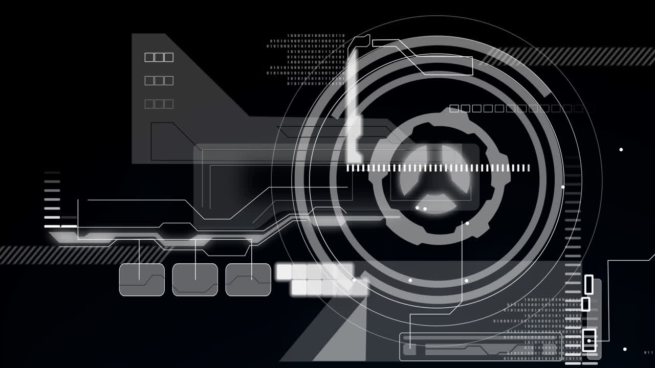 Animation of scope and data processing over black background