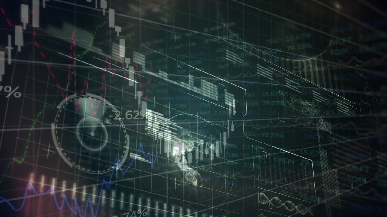 Animation of financial data processing over globe