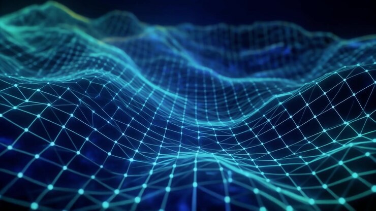 Maglia di onde digitali astratte in movimento nel cyberspazio