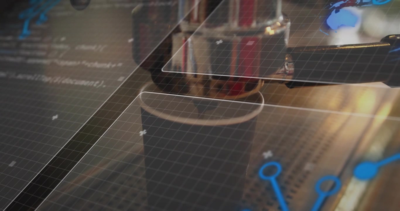 Machine engaging, portafilter descending and aligning over cup while HUD marking coffee alignment