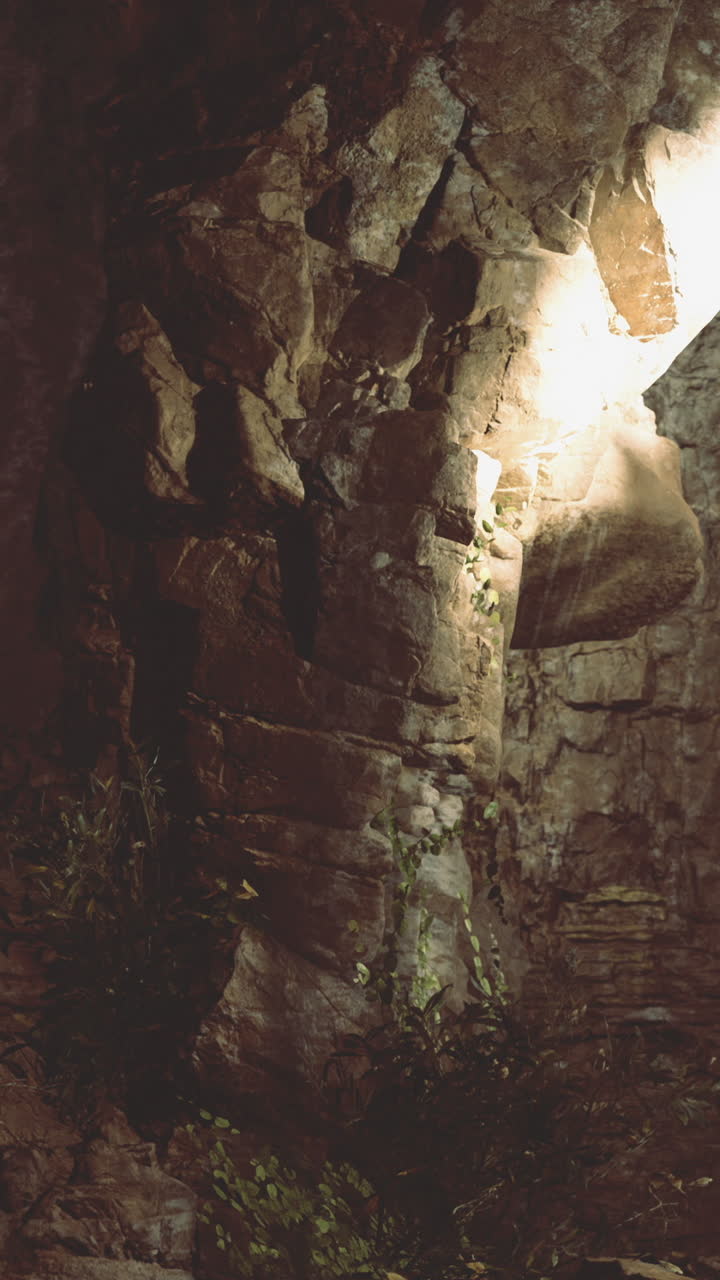 Luce che filtra attraverso le rocce in una caverna durante un viaggio di esplorazione