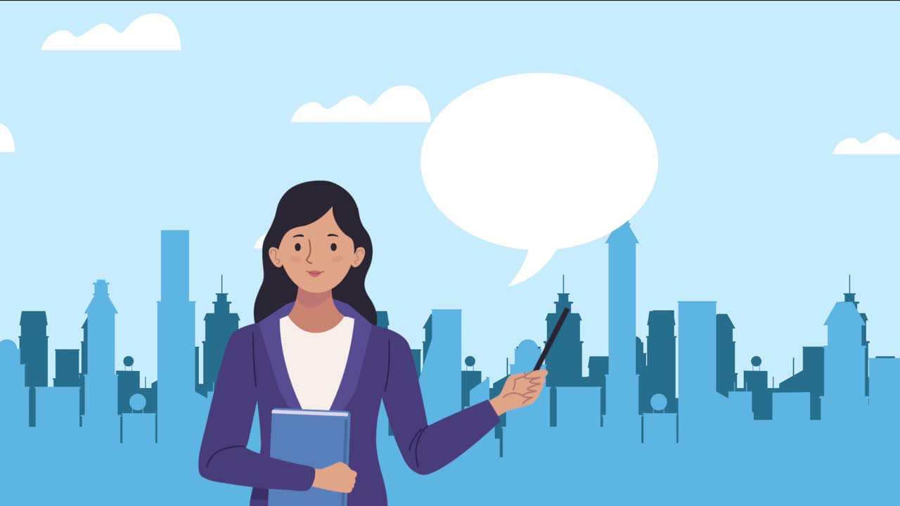 young woman on the city animation