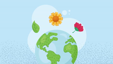 world planet earth with flowers animation