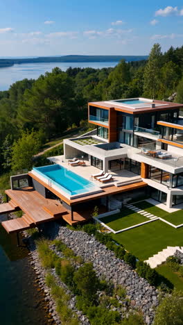 luxury modern lakeside villa with infinity pool and panoramic views
