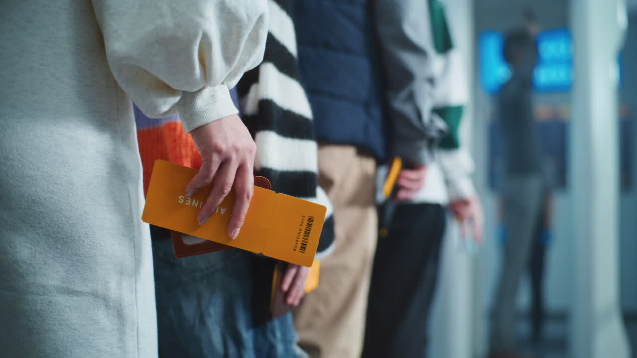 공항에서 탑승을 위해 줄을 서 있는 승객들