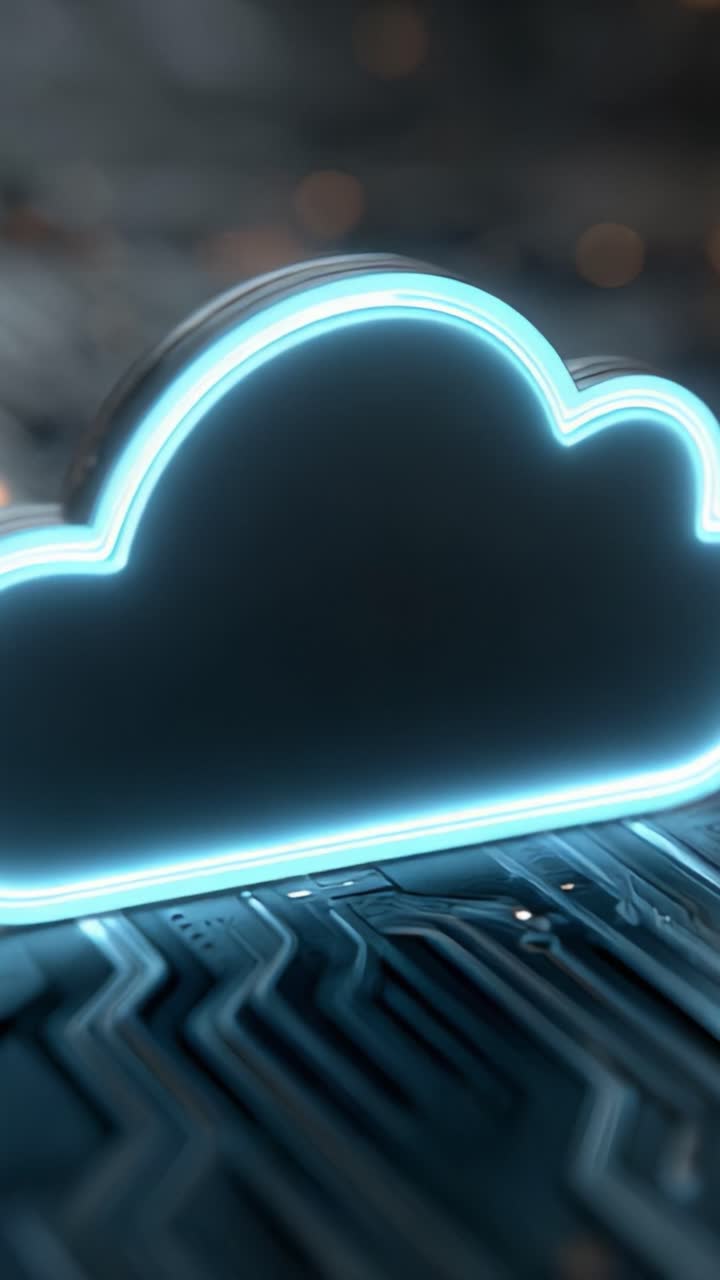 Stylized Cloud Icon Illuminated by LED Lights Over Circuit Board Background, Highlighting Digital Connectivity and Modern Technology Trends