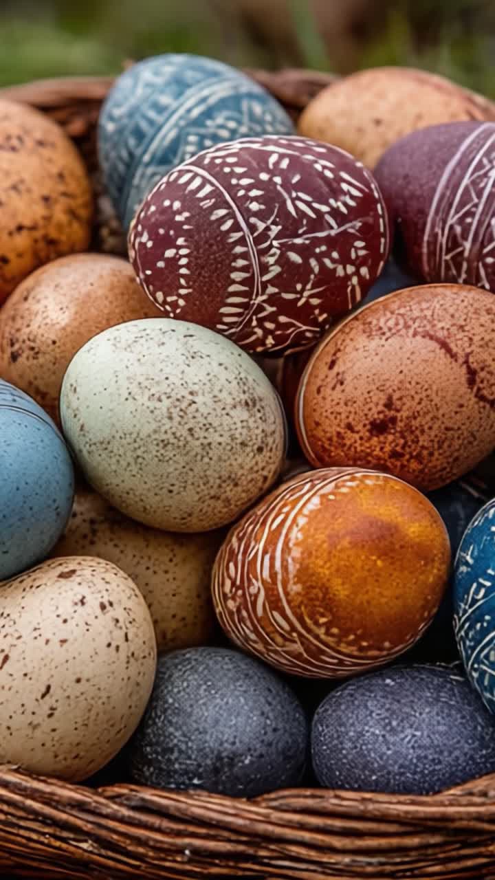 A Vibrant Collection of Beautifully Decorated Eggs in a Basket, Capturing the Essence of Craftsmanship and Seasonal Joy in a Stunning Display