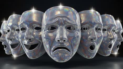 a captivating exploration of human emotions depicted through a series of expressive transparent masks showcasing joy, sadness, surprise, and anger in a striking visual presentation