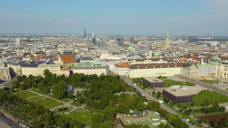 aerial pullback reveals volksgarten in vienna, austria