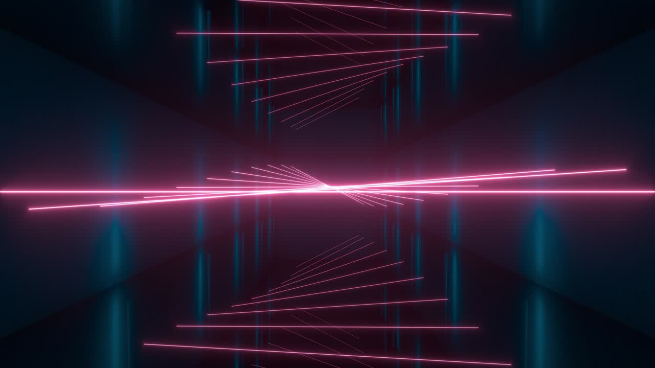 rotazione in loop di linee luminose nel tunnel buio, rendering 3d.