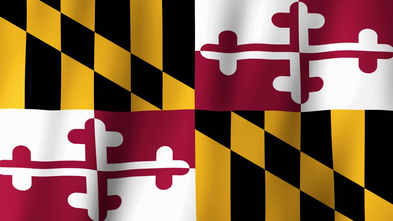 Loopable state flag of the State of Maryland. Digital animation waving background. (United States of America)