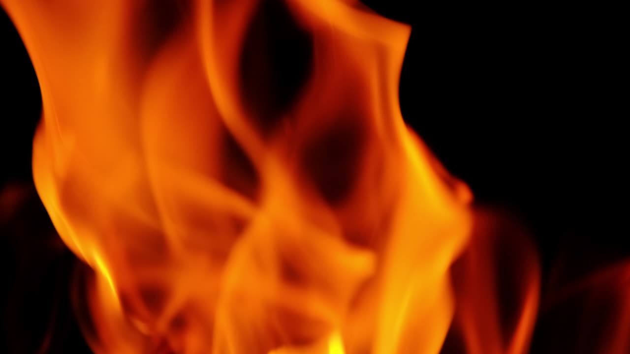 Fire line or flames isolated on black background. 4k resolution. Fire is burning in the fireplace
