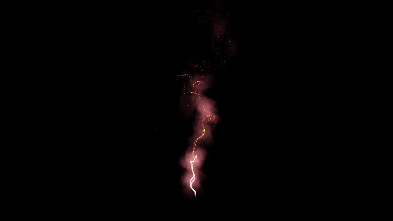 Fumo rosso. Particelle sfocate e fuori fuoco con fumo bianco si muovono verso l'alto. Astrazione, sfondo nero.
