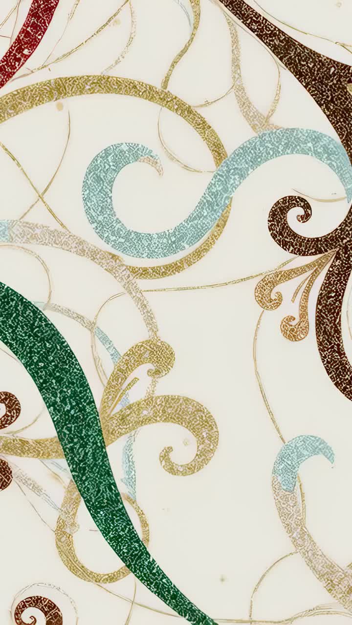 Vertical video: Panning camera revealing different parts of ornate wall, green band, aqua swirl