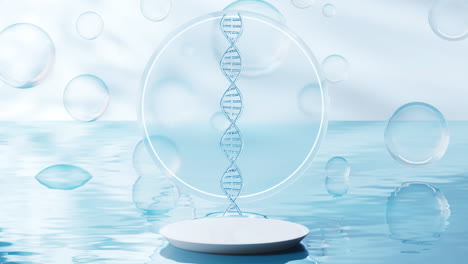 dna with water surface background, 3d rendering.