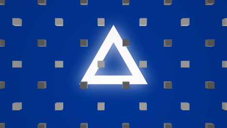 animación de filas de patrones de cubos sobre triángulos en fondo azul