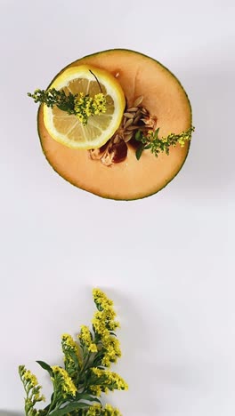 cantaloupe with lemon and flowers