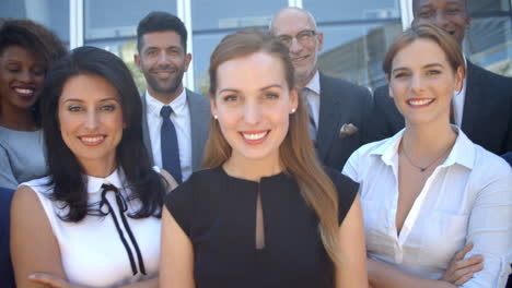 outdoor portrait of multi-cultural business team shot on r3d