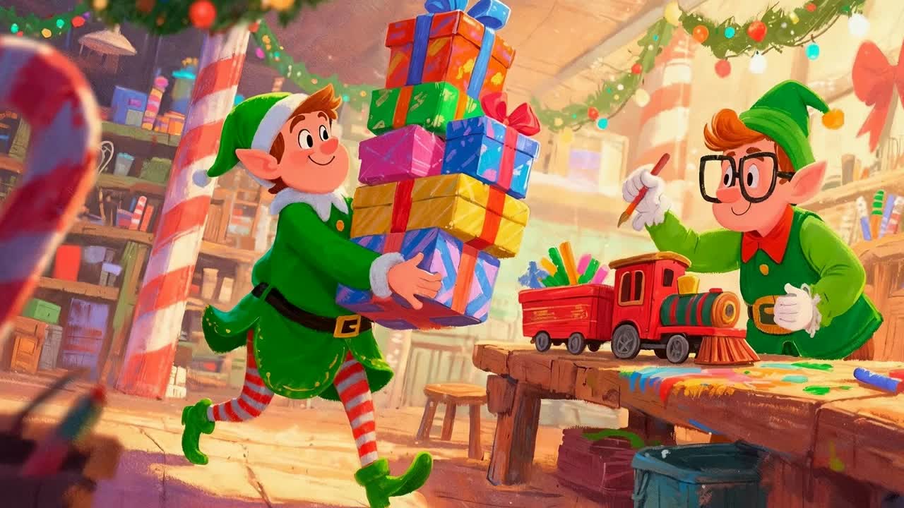 Elves working in Santa’s workshop