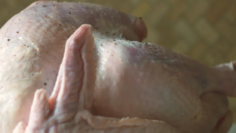 primer plano, pavo entero crudo listo para ser cocinado para la cena de acción de gracias