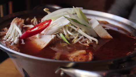 korean spicy tofu stew in a pot