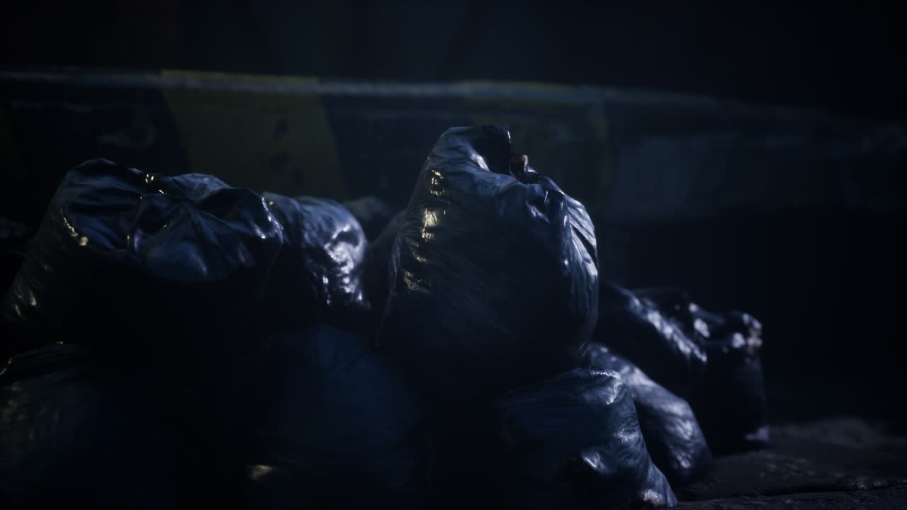 bolsas de basura en la calle de la ciudad una noche