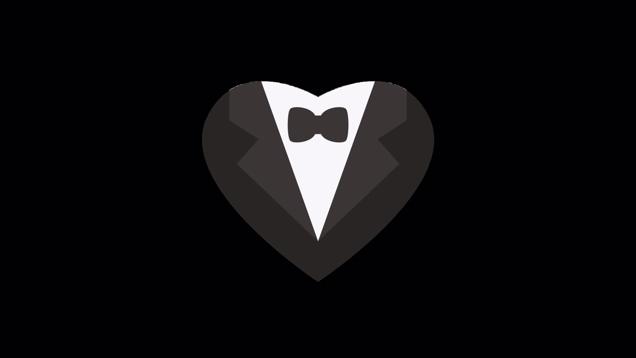 Smoking animato a forma di cuore con papillon su sfondo nero