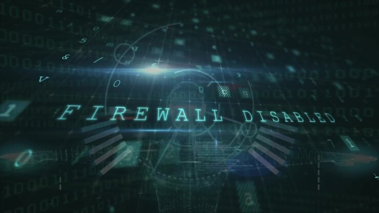 Animation of cyber attack warning over data processing and scope scanning on black background