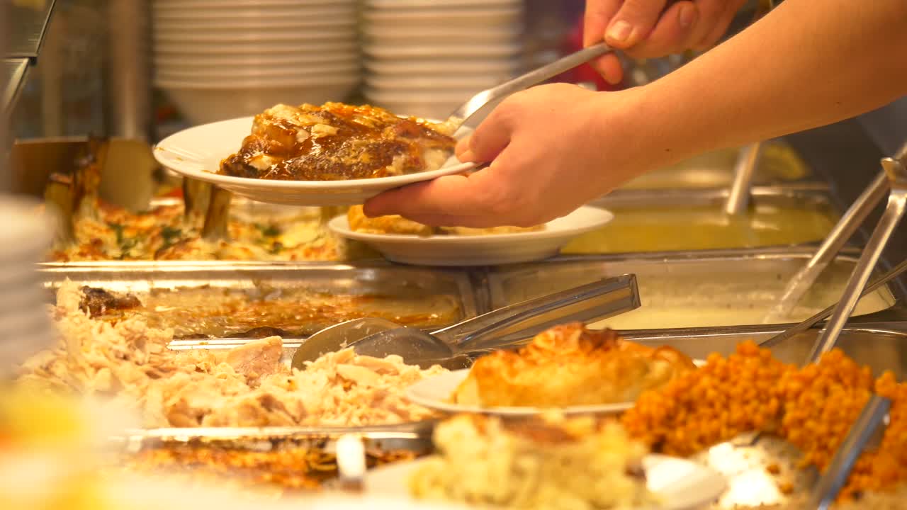 Buffet Line with Various Dishes