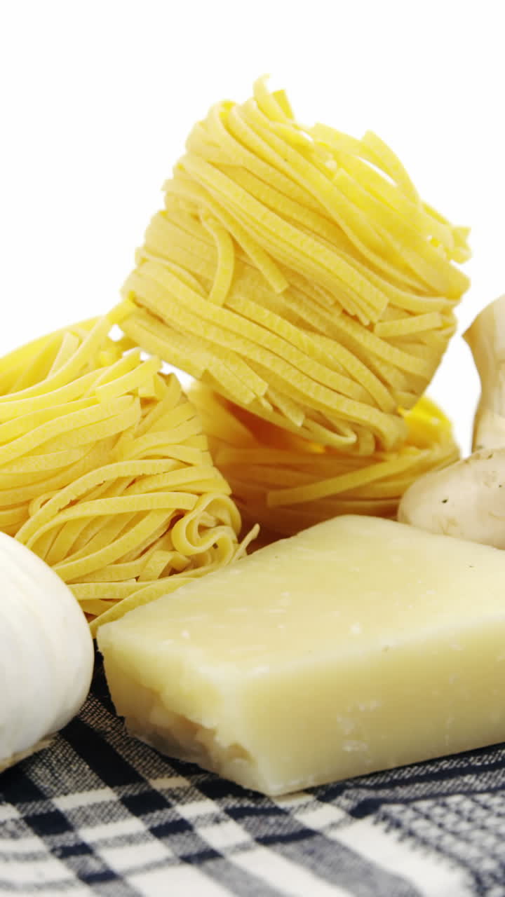 Raw spaghetti with ingredients