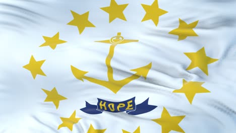 rhode island (u.s. state) flag waving in the wind with highly detailed fabric texture. seamless loop