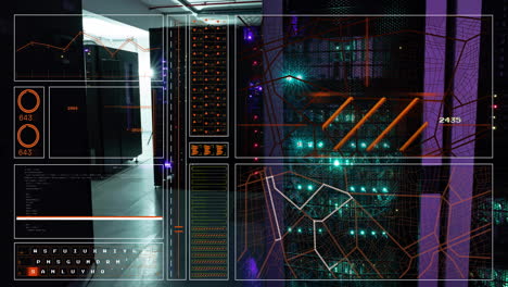 animación del procesamiento de datos a través de servidores informáticos