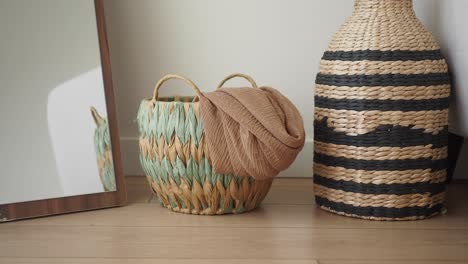 Woven Baskets and Vase in a Modern Bedroom