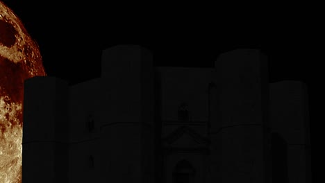 silhouettes of the castel del monte -outside- with giant moon