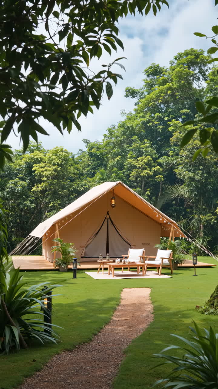 Luxurious Glamping Tent in a Lush Green Environment