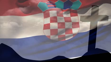 animation of christian cross and flag of croatia