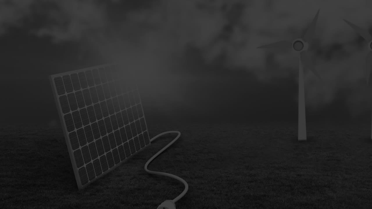 анимация обработки данных над ветровыми турбинами