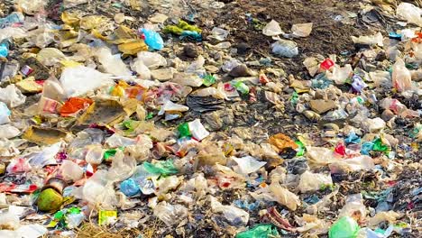 scattered plastic and polythene waste, severe environmental pollution