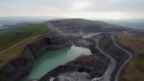 cinematic aerial drone footage of breedon roan edge quarry, kendal, cumbria, uk