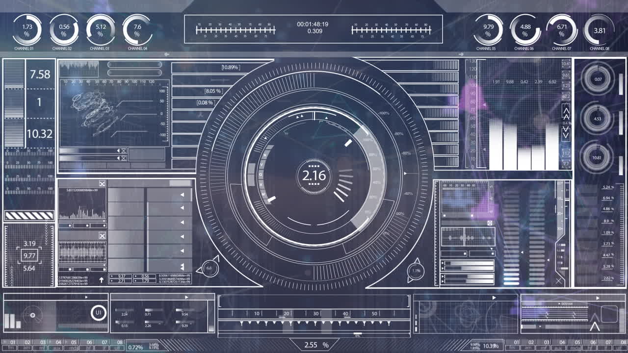 Animation of interface with data processing against blue background