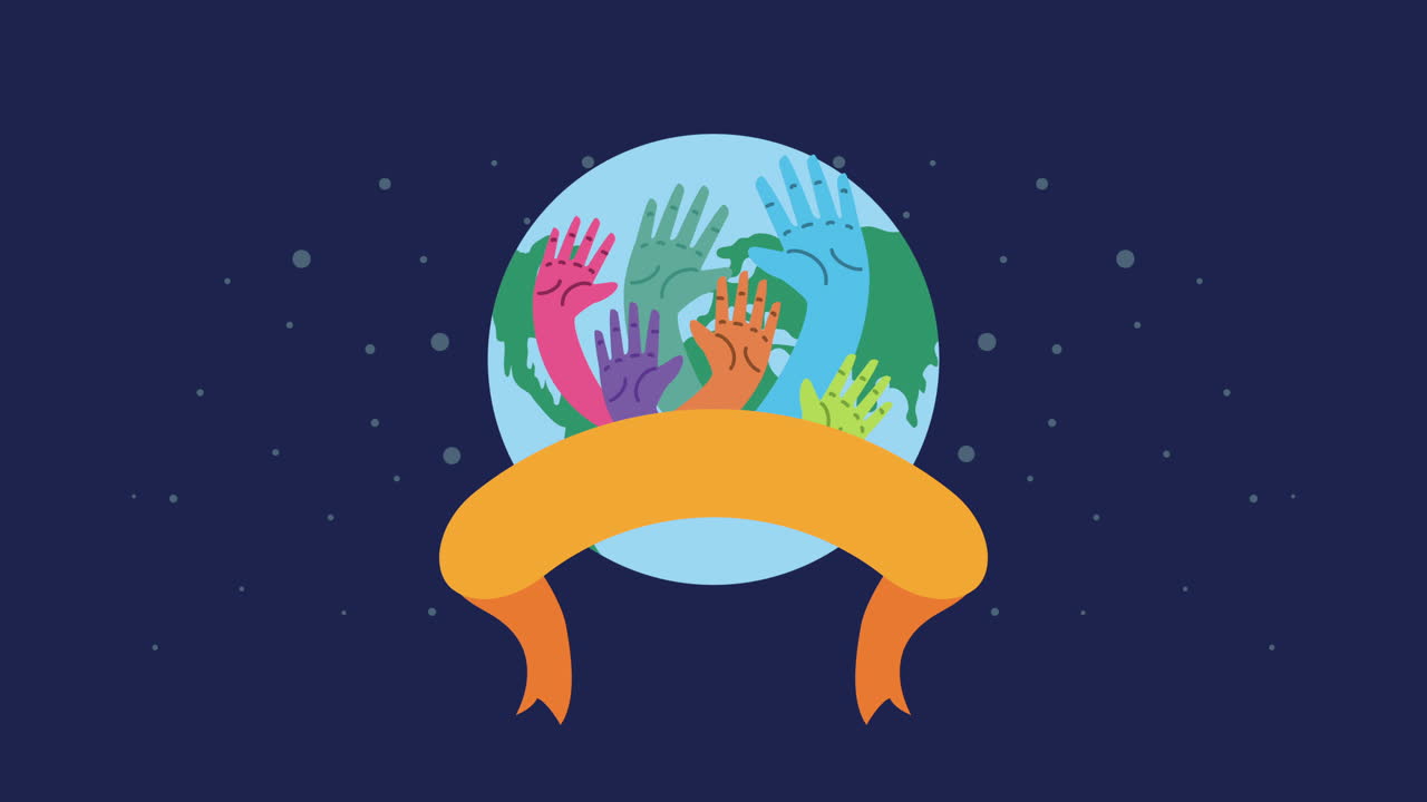 국제 청년의 날 축하 색상 손과 지구 행성