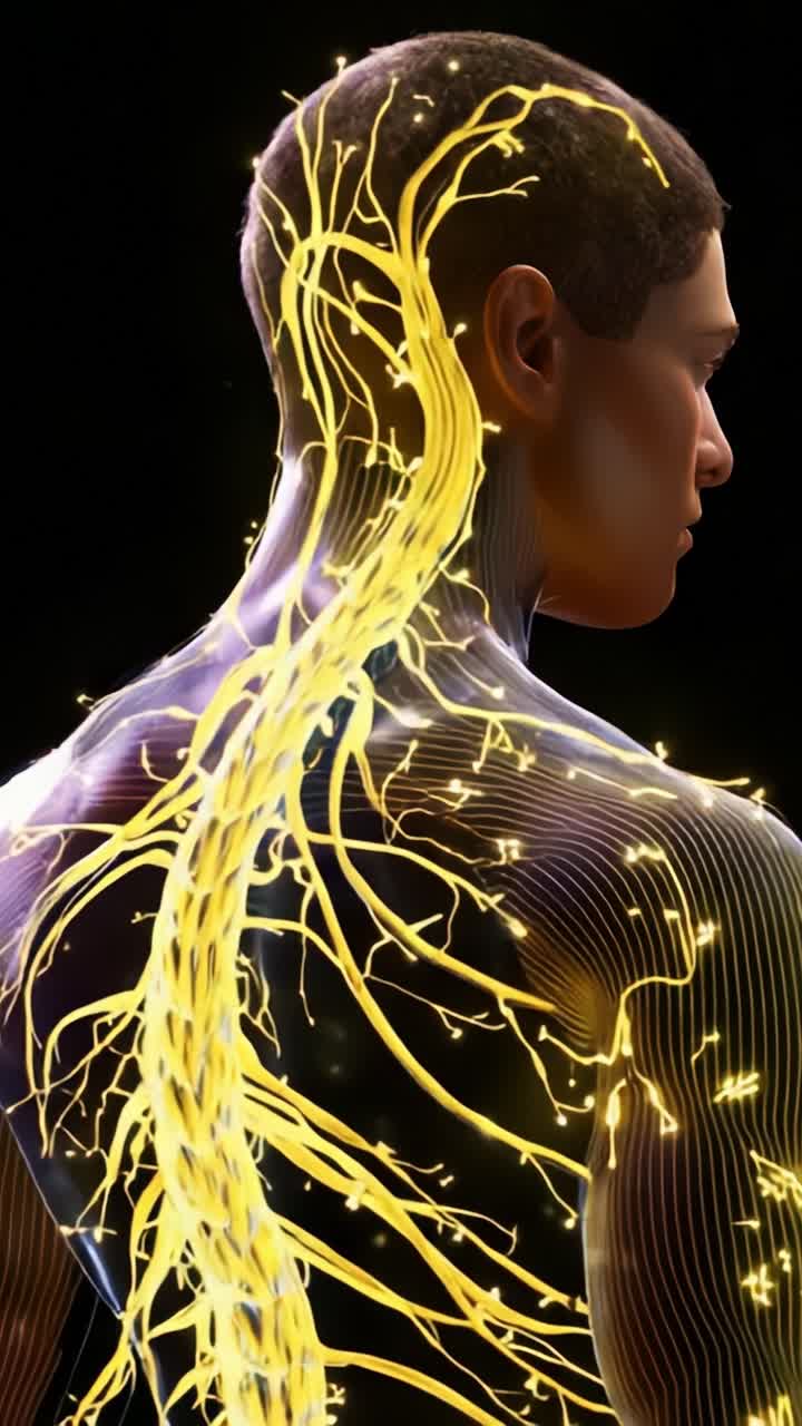 A Stunning Visual Representation of the Human Nervous System, Displaying the Complex Neural Pathways and Electrical Activity Within the Body's Spine and Back Area