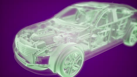 holographic animation of 3d wireframe car model with engine