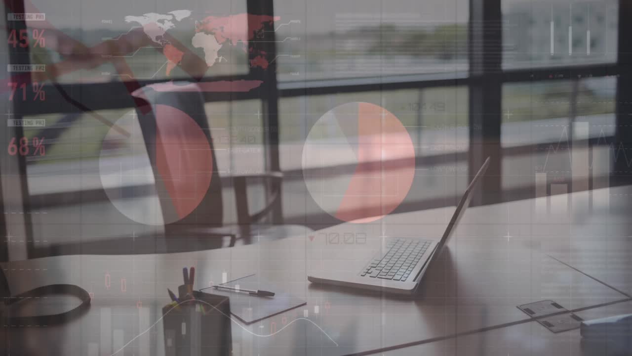 오피스 데스크에 대한 증권 시장 데이터 처리의 애니메이션