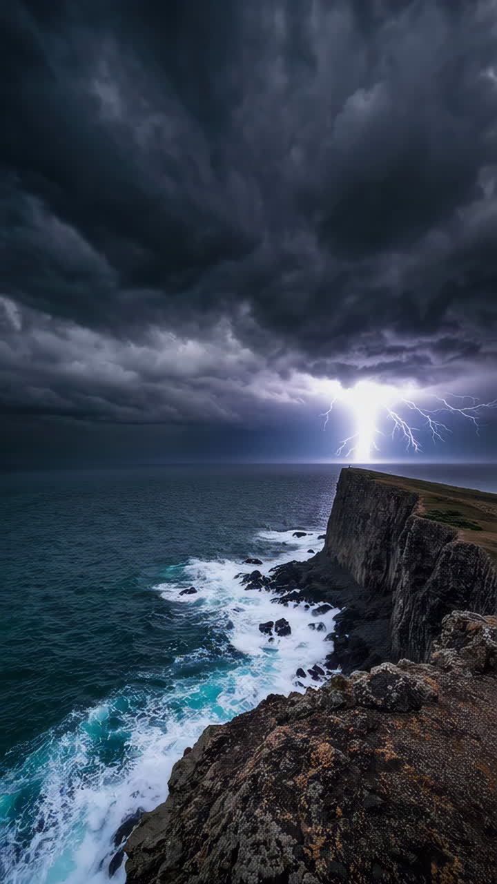 Stormy Seascape with Lightning Strike