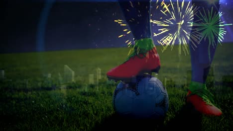 Animation-of-confetti-over-legs-of-male-soccer-player