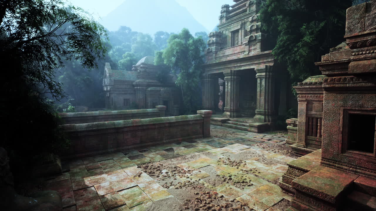 antiguo edificio de piedra rodeado de árboles exuberantes